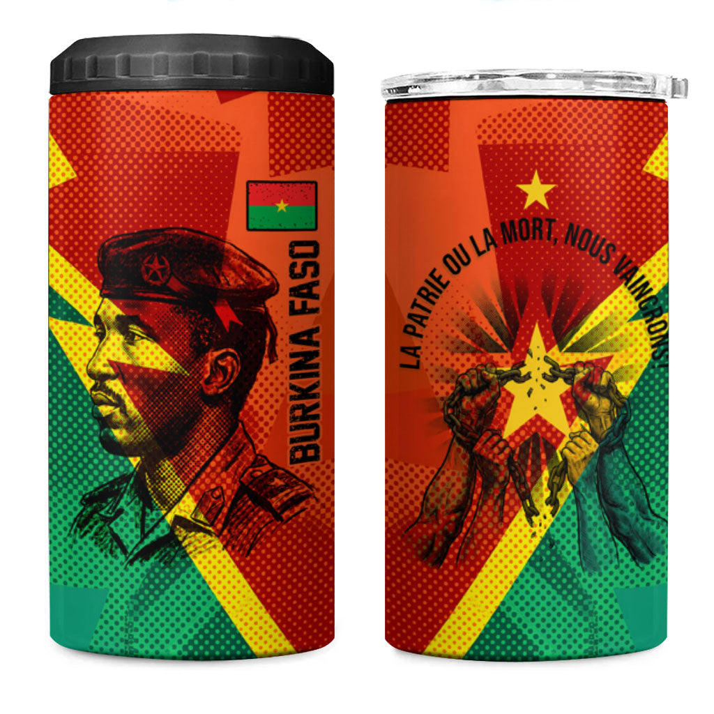 Burkina Faso Independence Day Thomas Sankara 4 in 1 Can Cooler Tumbler Revolution Heritage Broken Chains Graphic