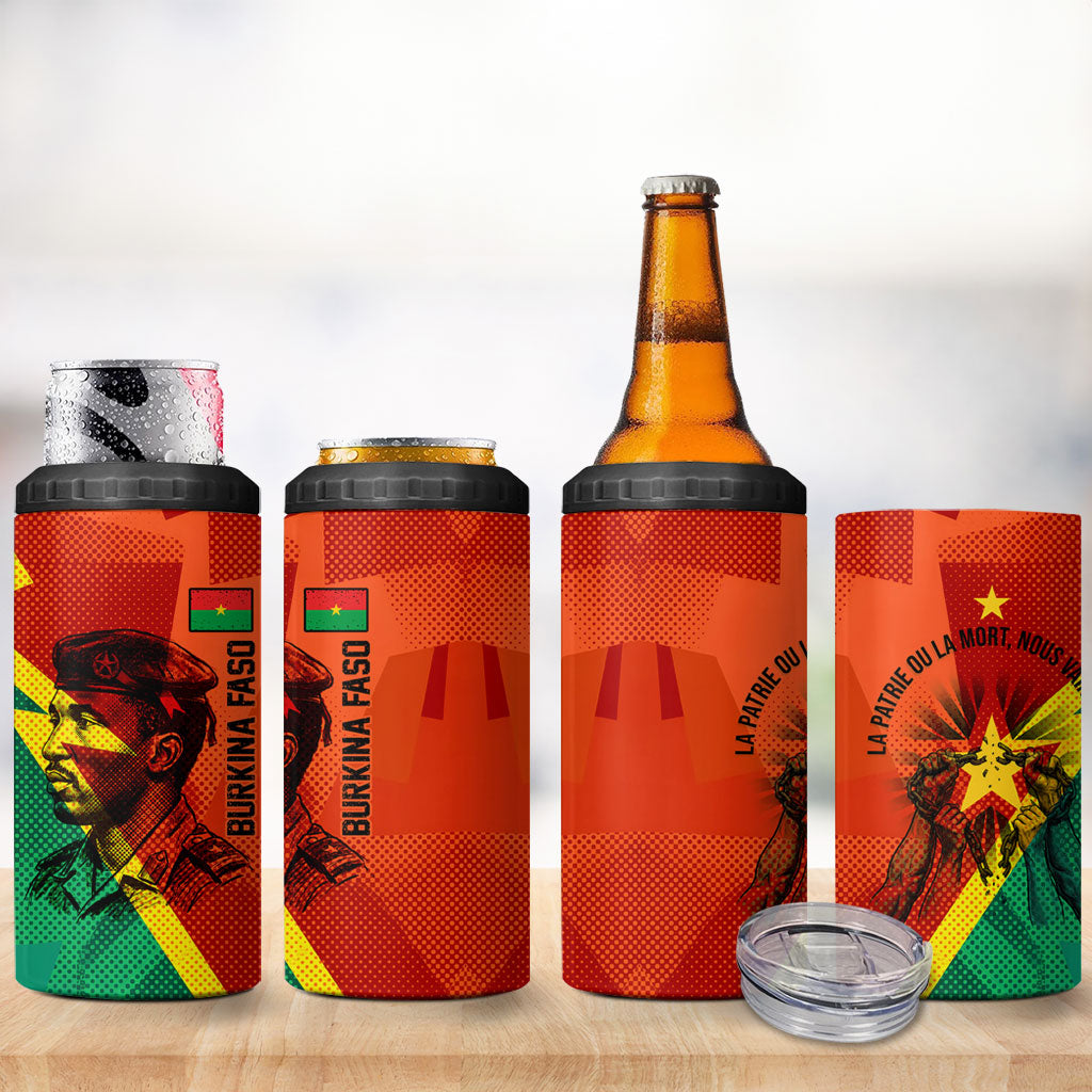 Burkina Faso Independence Day Thomas Sankara 4 in 1 Can Cooler Tumbler Revolution Heritage Broken Chains Graphic