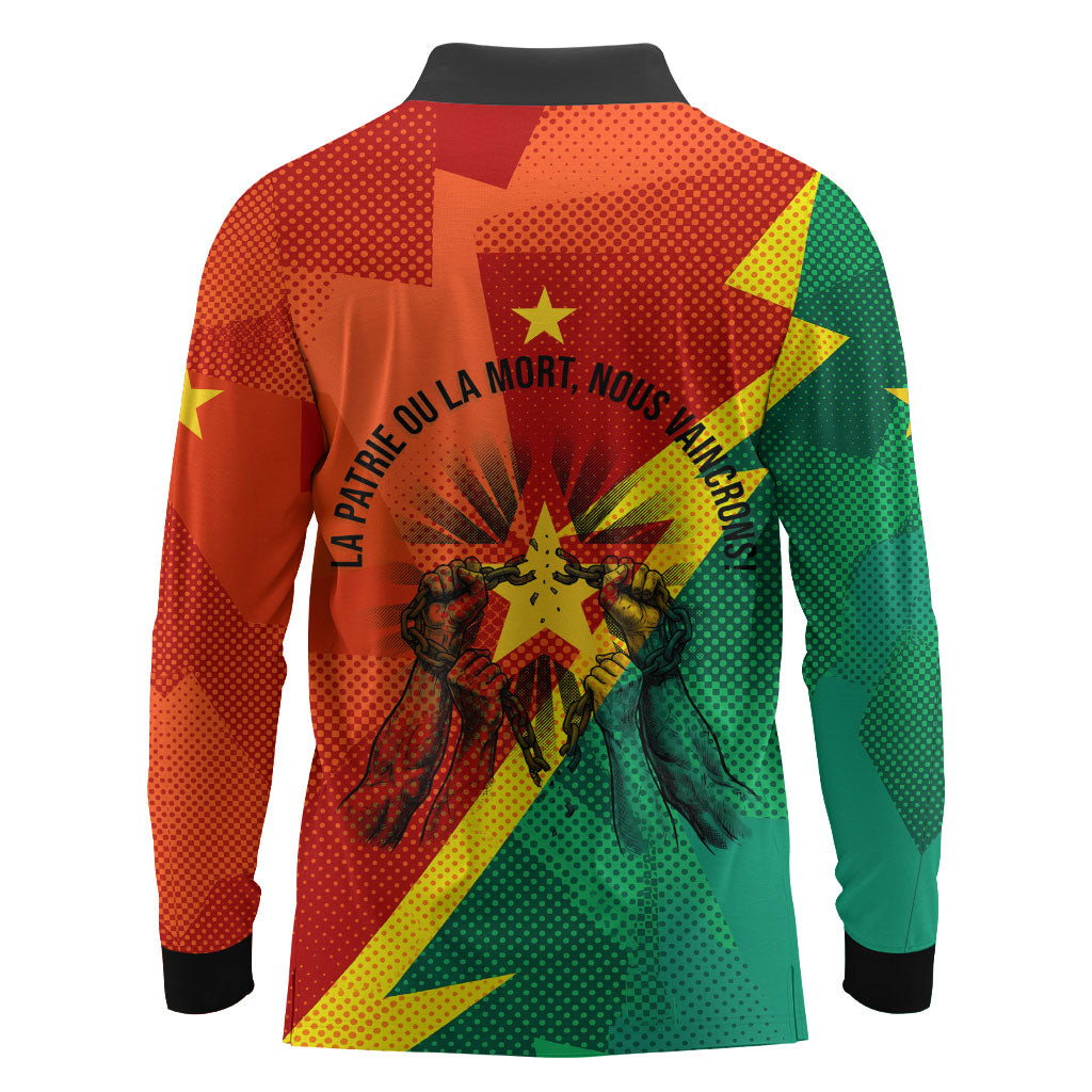 Burkina Faso Independence Day Thomas Sankara Long Sleeve Polo Shirt Revolution Heritage Broken Chains Graphic