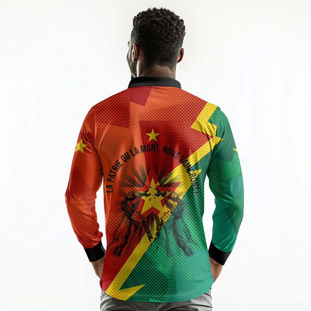 Burkina Faso Independence Day Thomas Sankara Long Sleeve Polo Shirt Revolution Heritage Broken Chains Graphic