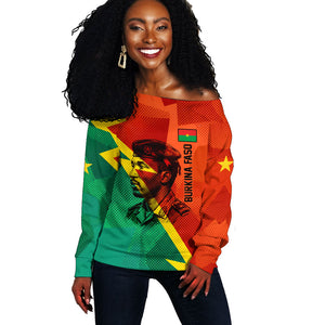 Burkina Faso Independence Day Thomas Sankara Off Shoulder Sweater Revolution Heritage Broken Chains Graphic