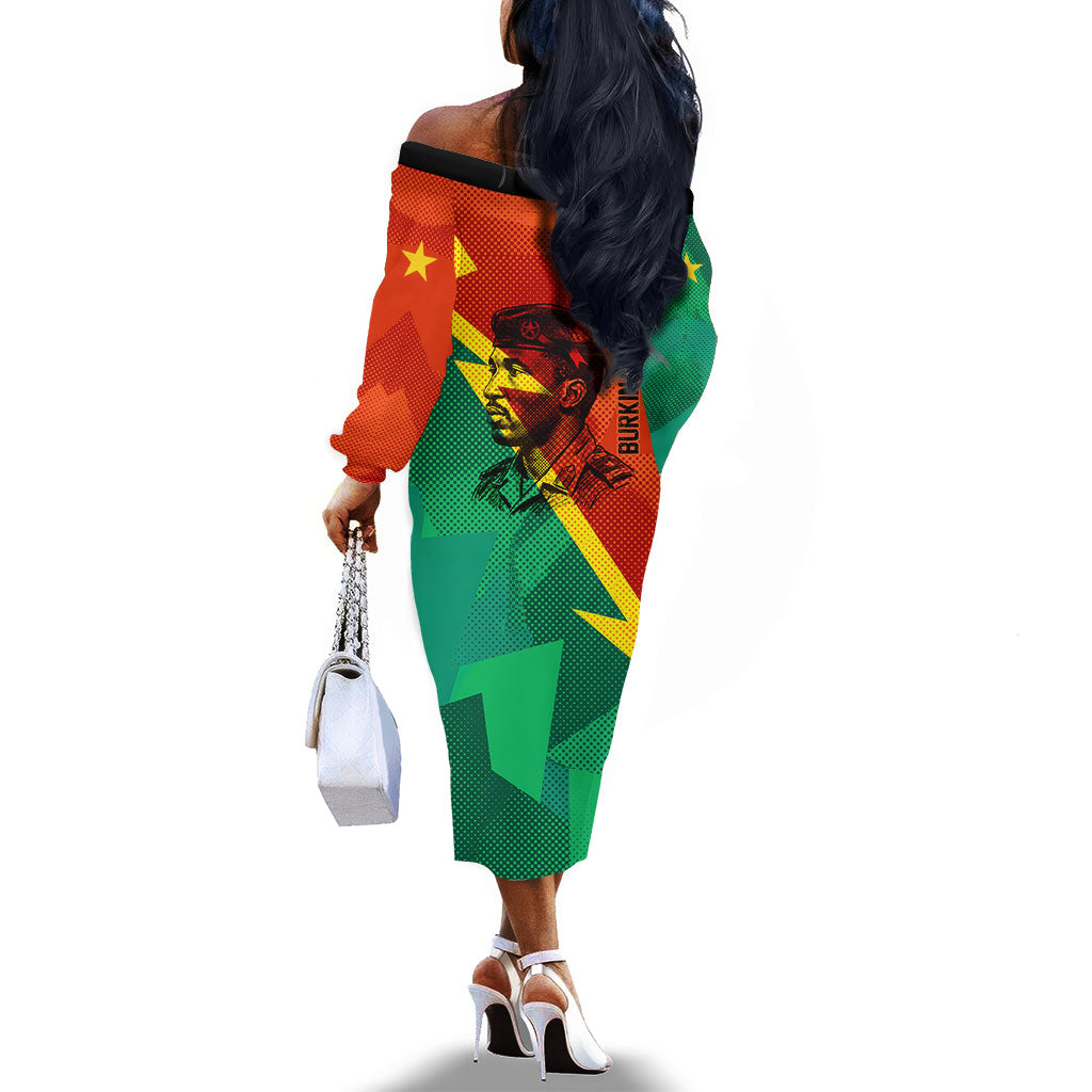 Burkina Faso Independence Day Thomas Sankara Off The Shoulder Long Sleeve Dress Revolution Heritage Broken Chains Graphic