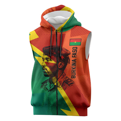 Burkina Faso Independence Day Thomas Sankara Sleeveless Zip Hoodie Revolution Heritage Broken Chains Graphic