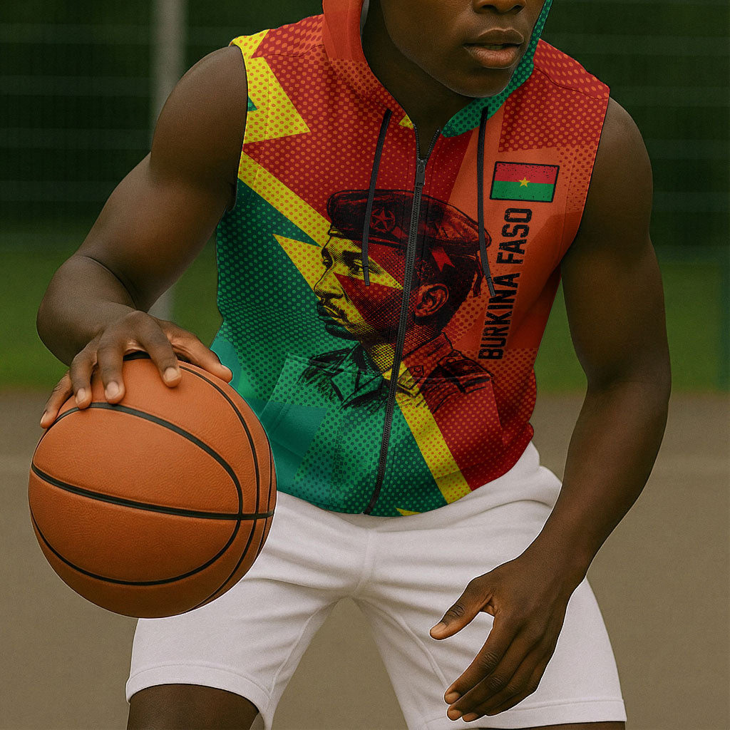 Burkina Faso Independence Day Thomas Sankara Sleeveless Zip Hoodie Revolution Heritage Broken Chains Graphic