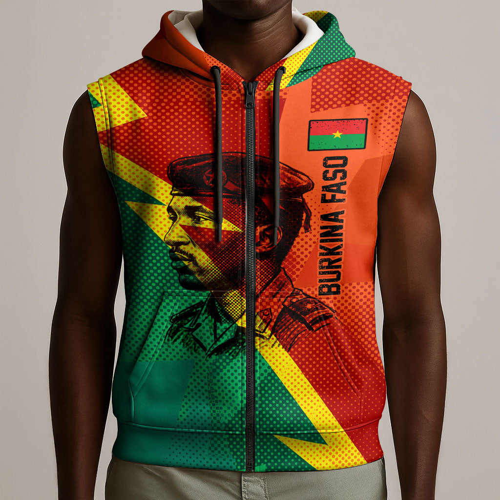 Burkina Faso Independence Day Thomas Sankara Sleeveless Zip Hoodie Revolution Heritage Broken Chains Graphic