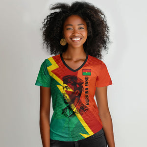 Burkina Faso Independence Day Thomas Sankara Women V-Neck T-Shirt Revolution Heritage Broken Chains Graphic