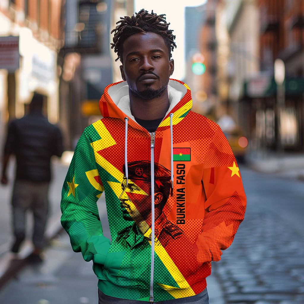 Burkina Faso Independence Day Thomas Sankara Zip Hoodie Revolution Heritage Broken Chains Graphic