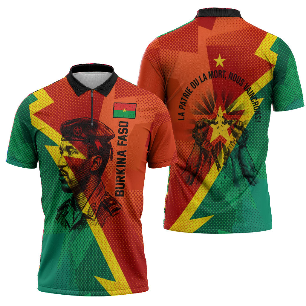 Burkina Faso Independence Day Thomas Sankara Zipper Polo Shirt Revolution Heritage Broken Chains Graphic