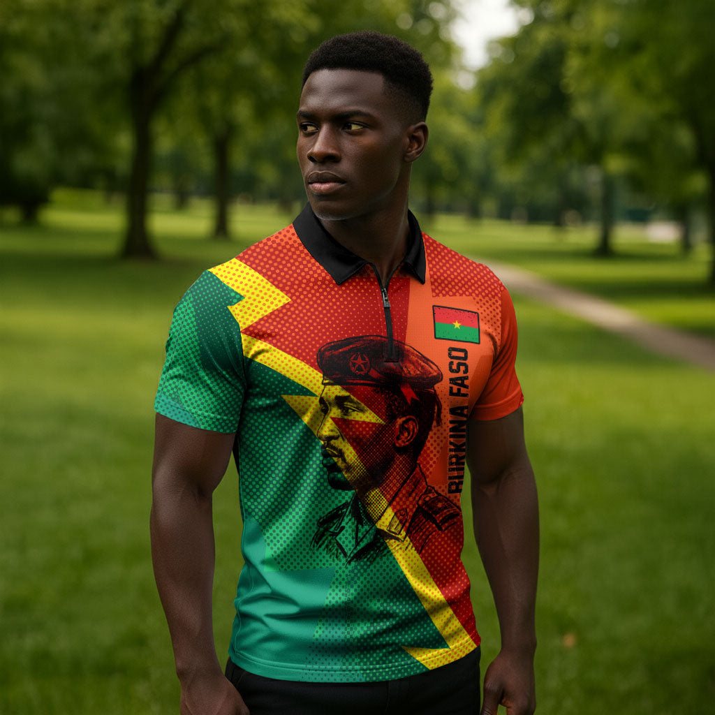 Burkina Faso Independence Day Thomas Sankara Zipper Polo Shirt Revolution Heritage Broken Chains Graphic