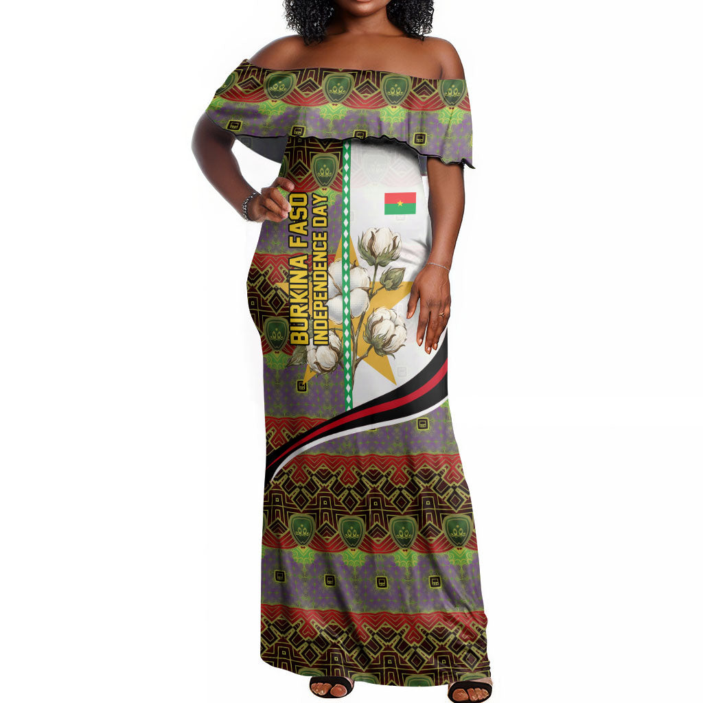Burkina Faso Independence Day Coat Of Arms Off Shoulder Maxi Dress National Stallion Shield