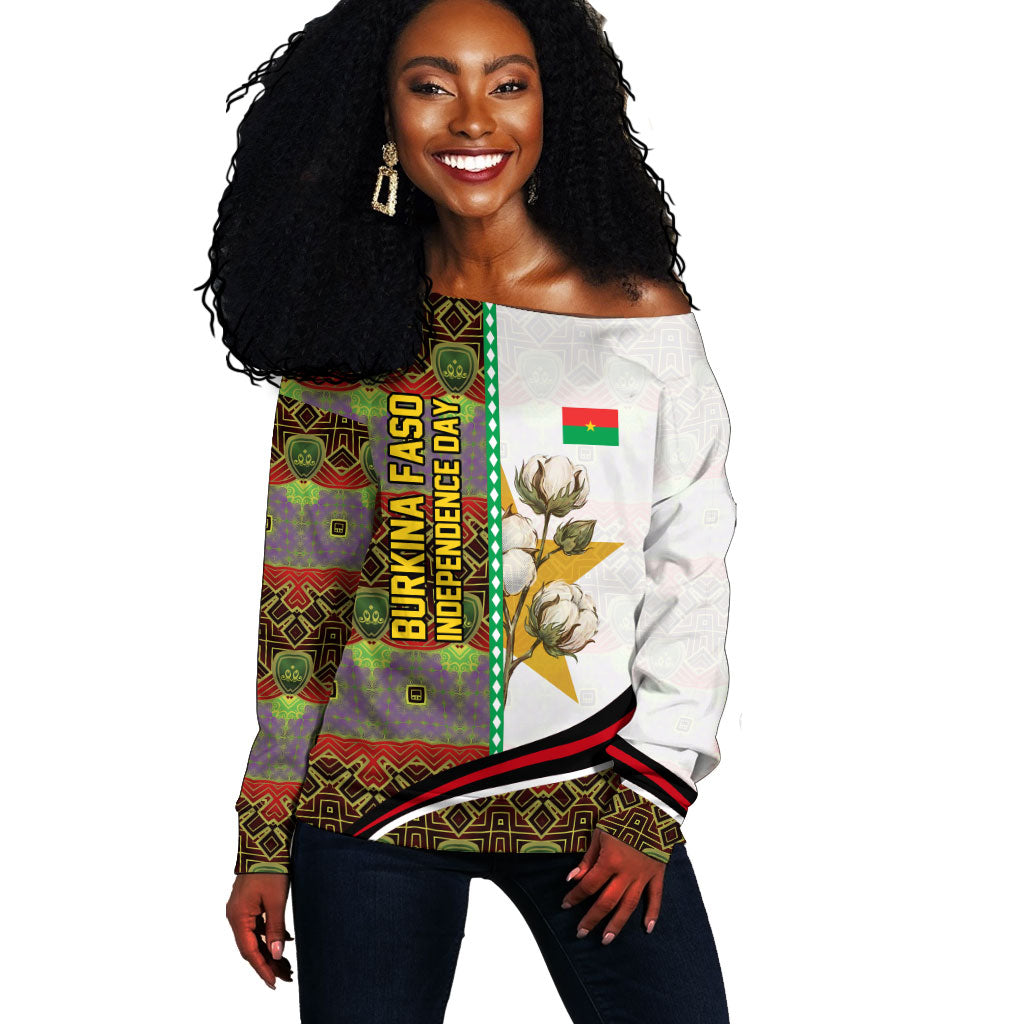 Burkina Faso Independence Day Coat Of Arms Off Shoulder Sweater National Stallion Shield
