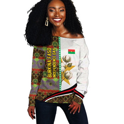 Burkina Faso Independence Day Coat Of Arms Off Shoulder Sweater National Stallion Shield