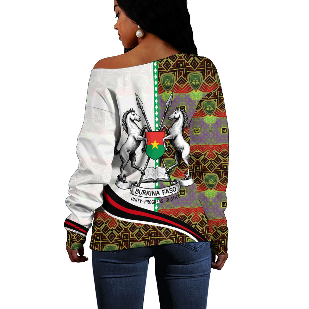 Burkina Faso Independence Day Coat Of Arms Off Shoulder Sweater National Stallion Shield