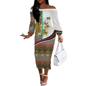 Burkina Faso Independence Day Coat Of Arms Off The Shoulder Long Sleeve Dress National Stallion Shield