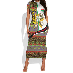 Burkina Faso Independence Day Coat Of Arms Short Sleeve Bodycon Dress National Stallion Shield