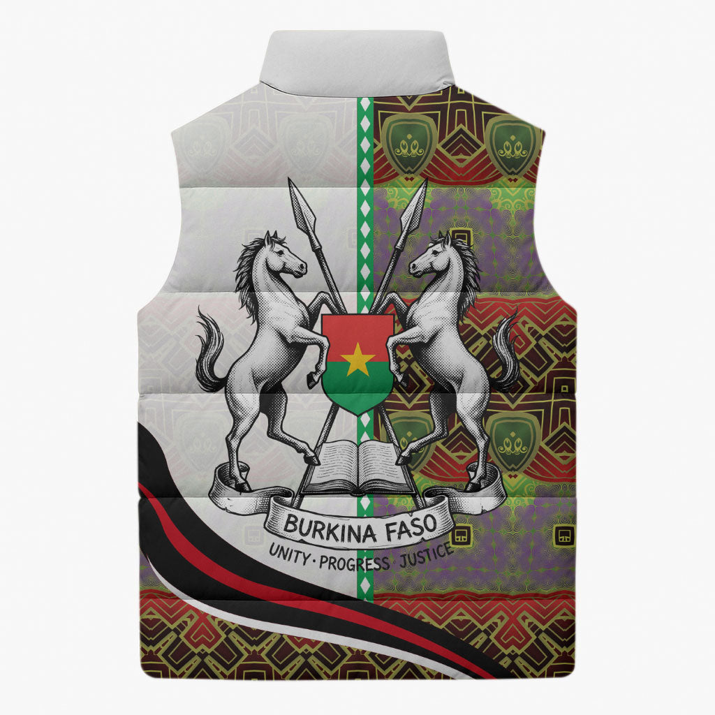 Burkina Faso Independence Day Coat Of Arms Sleeveless Puffer Jacket National Stallion Shield