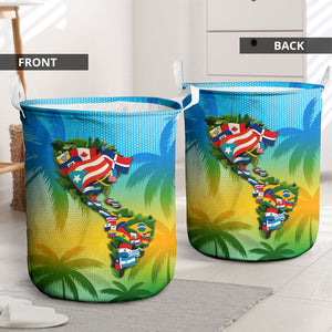 Caribbean-American Heritage Month Laundry Basket Colorful Caribbean & Latin American Flag Map