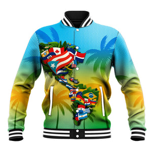 Caribbean-American Heritage Month Baseball Jacket Colorful Caribbean & Latin American Flag Map