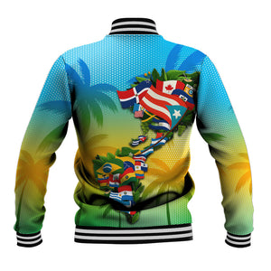 Caribbean-American Heritage Month Baseball Jacket Colorful Caribbean & Latin American Flag Map