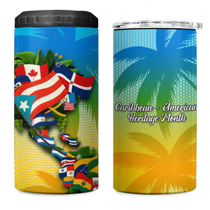 Caribbean-American Heritage Month 4 in 1 Can Cooler Tumbler Colorful Caribbean & Latin American Flag Map