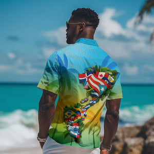 Caribbean-American Heritage Month Hawaiian Shirt Colorful Caribbean & Latin American Flag Map