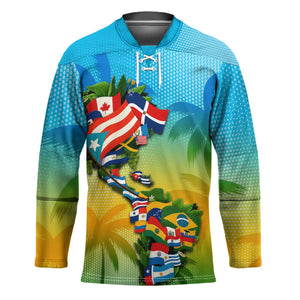 Caribbean-American Heritage Month Hockey Jersey Colorful Caribbean & Latin American Flag Map