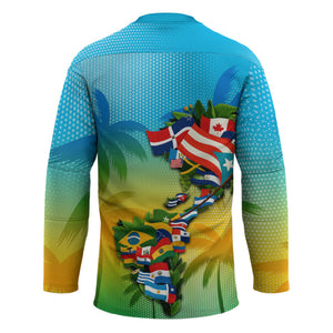 Caribbean-American Heritage Month Hockey Jersey Colorful Caribbean & Latin American Flag Map
