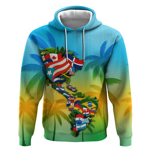 Caribbean-American Heritage Month Hoodie Colorful Caribbean & Latin American Flag Map