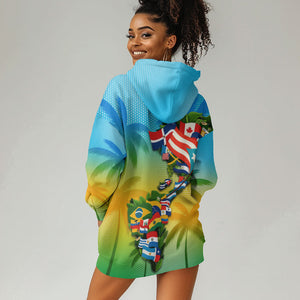 Caribbean-American Heritage Month Hoodie Dress Colorful Caribbean & Latin American Flag Map