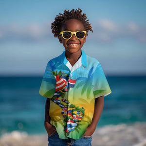 Caribbean-American Heritage Month Kid Hawaiian Shirt Colorful Caribbean & Latin American Flag Map