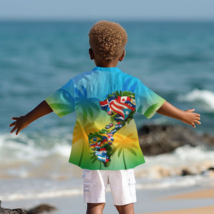 Caribbean-American Heritage Month Kid Hawaiian Shirt Colorful Caribbean & Latin American Flag Map