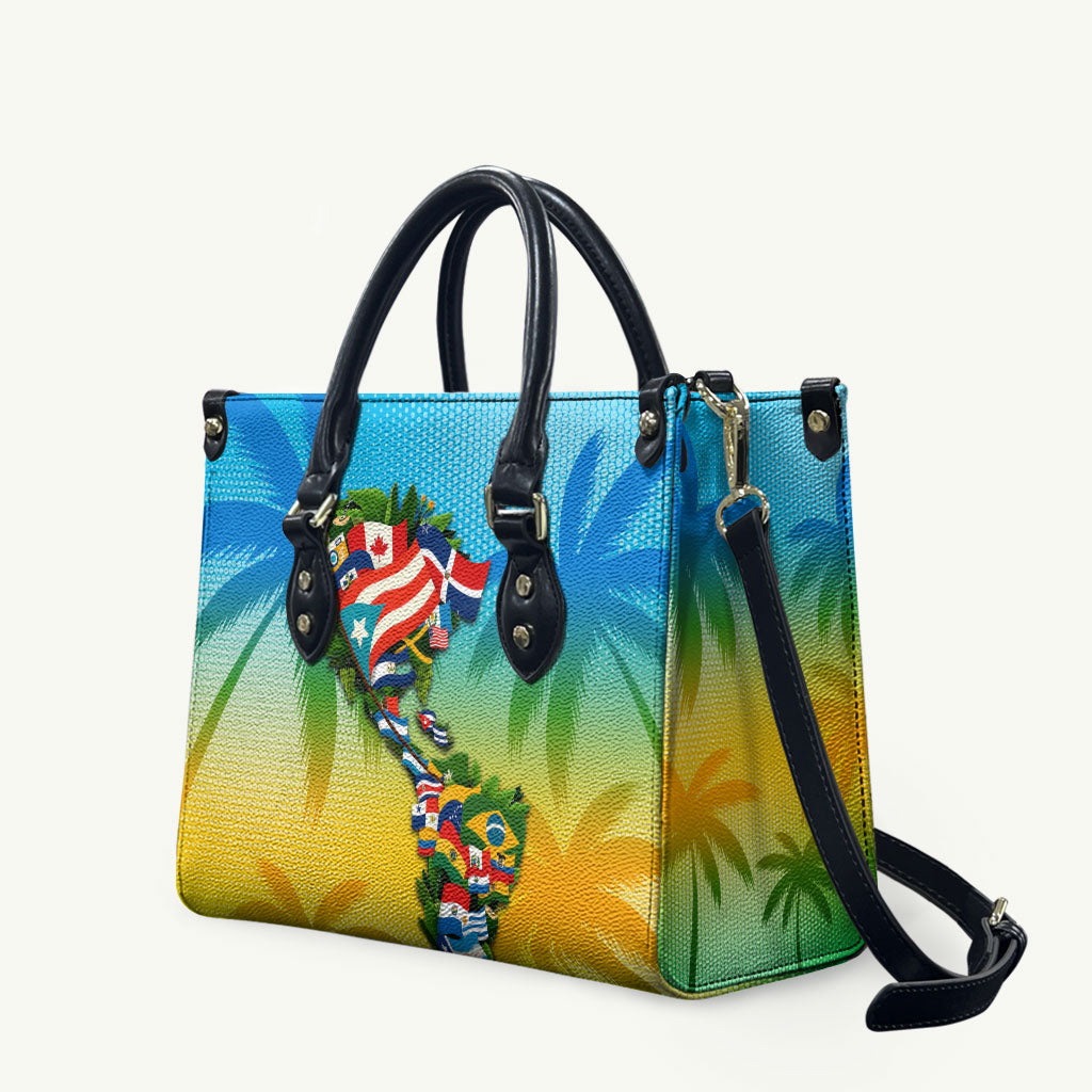 Caribbean-American Heritage Month Leather Bag Colorful Caribbean & Latin American Flag Map