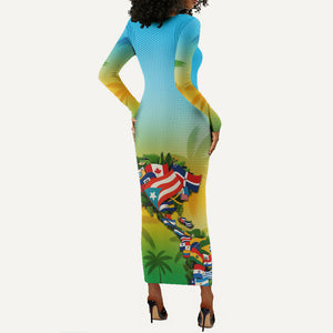 Caribbean-American Heritage Month Long Sleeve Bodycon Dress Colorful Caribbean & Latin American Flag Map