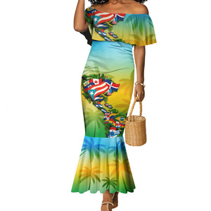 Caribbean-American Heritage Month Mermaid Dress Colorful Caribbean & Latin American Flag Map