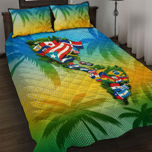 Caribbean-American Heritage Month Quilt Bed Set Colorful Caribbean & Latin American Flag Map