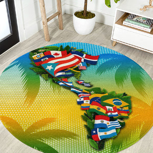 Caribbean-American Heritage Month Round Carpet Colorful Caribbean & Latin American Flag Map