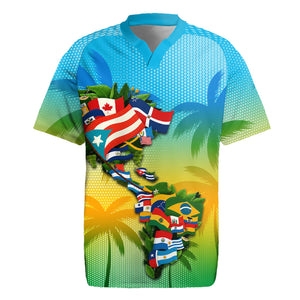 Caribbean-American Heritage Month Rugby Jersey Colorful Caribbean & Latin American Flag Map