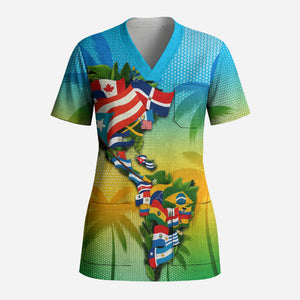 Caribbean-American Heritage Month Scrub Top Colorful Caribbean & Latin American Flag Map