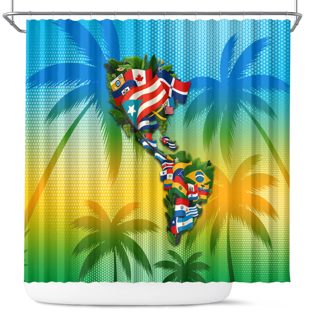 Caribbean-American Heritage Month Shower Curtain Colorful Caribbean & Latin American Flag Map