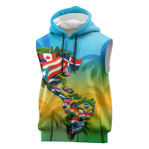 Caribbean-American Heritage Month Sleeveless Hoodie Colorful Caribbean & Latin American Flag Map