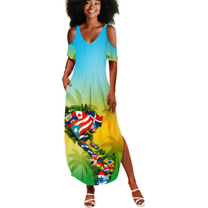 Caribbean-American Heritage Month Summer Maxi Dress Colorful Caribbean & Latin American Flag Map