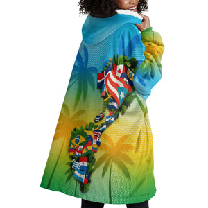 Caribbean-American Heritage Month Wearable Blanket Hoodie Colorful Caribbean & Latin American Flag Map