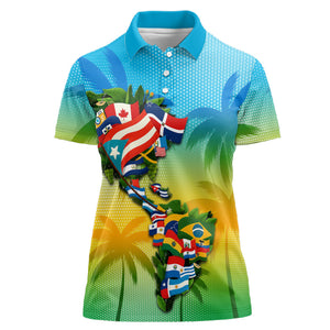 Caribbean-American Heritage Month Women Polo Shirt Colorful Caribbean & Latin American Flag Map