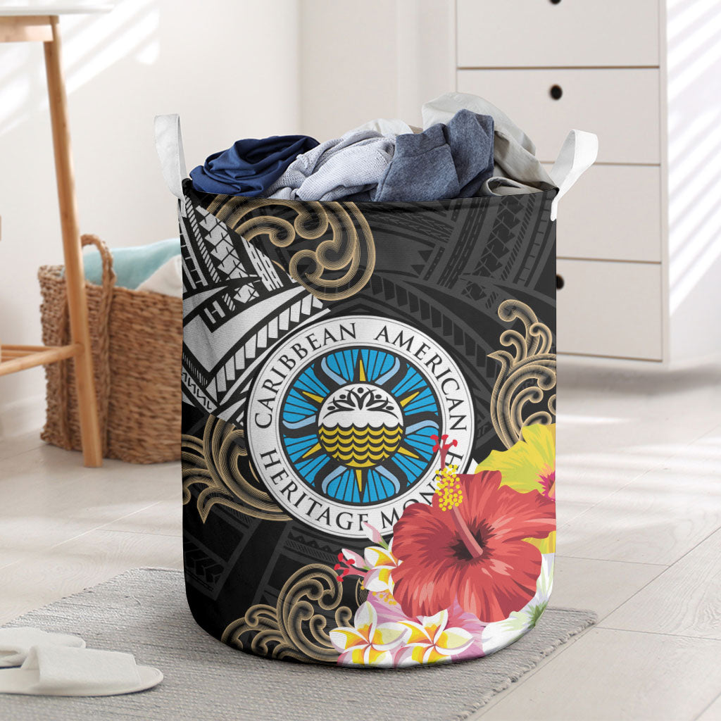 Caribbean American Heritage Month Laundry Basket Tribal Pattern Tropical Hibiscus Flower
