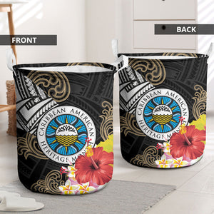 Caribbean American Heritage Month Laundry Basket Tribal Pattern Tropical Hibiscus Flower