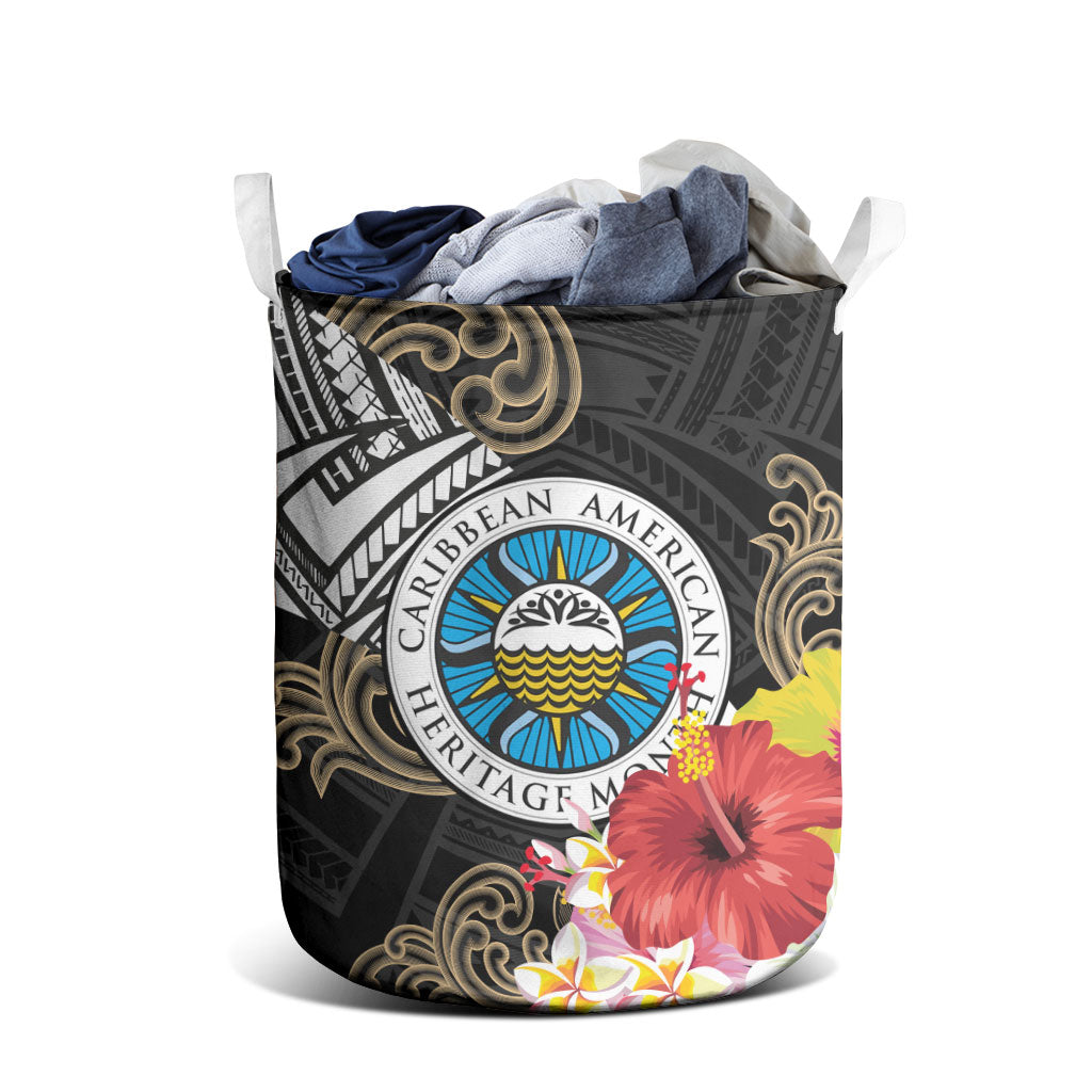 Caribbean American Heritage Month Laundry Basket Tribal Pattern Tropical Hibiscus Flower