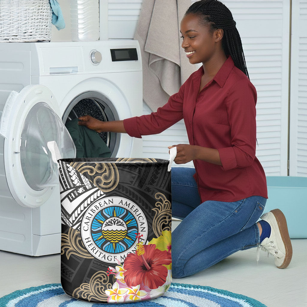 Caribbean American Heritage Month Laundry Basket Tribal Pattern Tropical Hibiscus Flower