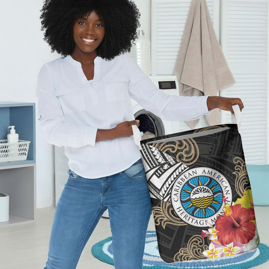Caribbean American Heritage Month Laundry Basket Tribal Pattern Tropical Hibiscus Flower