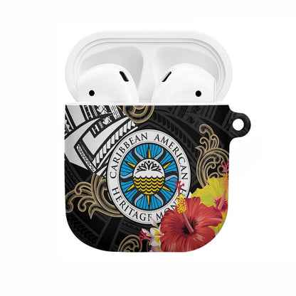 Caribbean American Heritage Month AirPods Case Tribal Pattern Tropical Hibiscus Flower