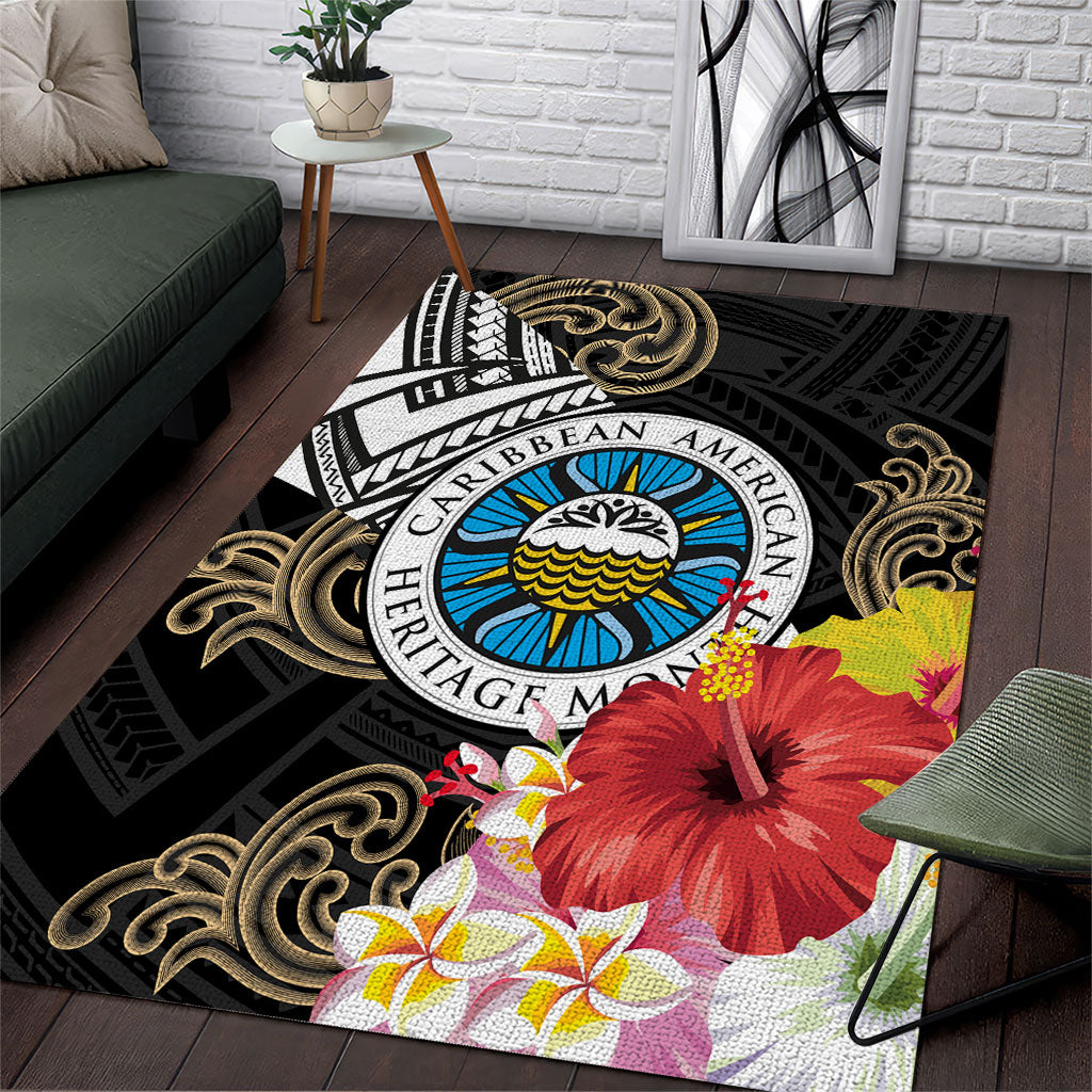 Caribbean American Heritage Month Area Rug Tribal Pattern Tropical Hibiscus Flower